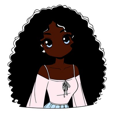 a black anime girl with long afro hair