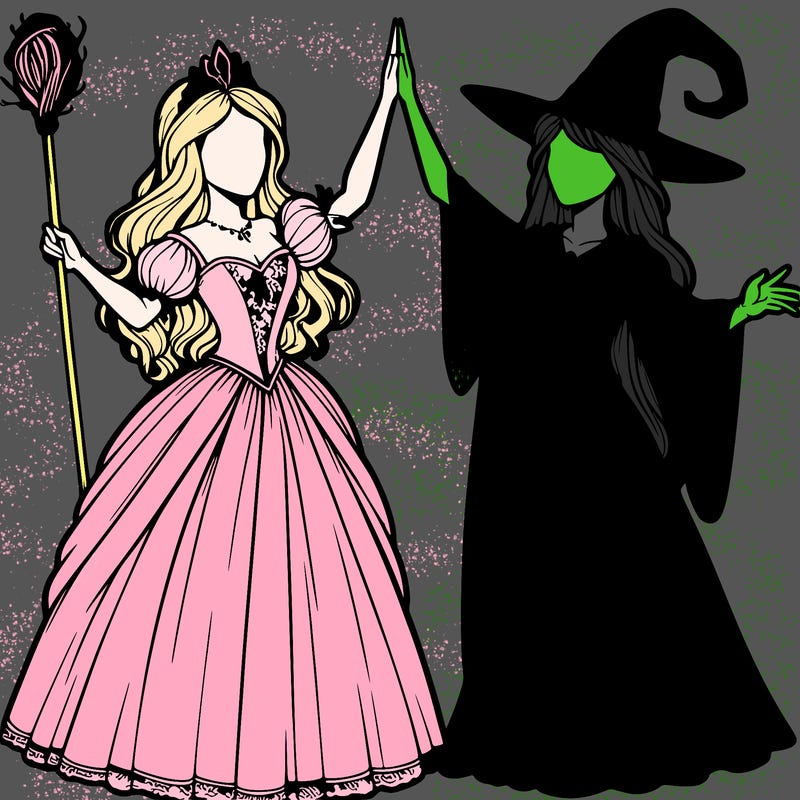 detailed realistic split of a princess and a witch