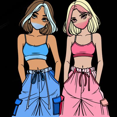 two girls with crop top with baggy pants