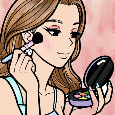 little girl putting on makeup