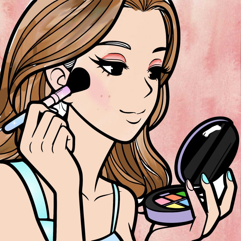 little girl putting on makeup