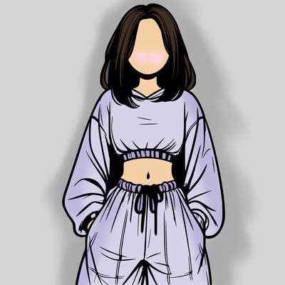 realistic girl faceless with baggy pants and a crop top