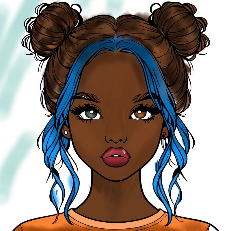 realistic girl with two buns in hair and lips