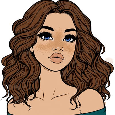 realistic girl with wavy hair and lips