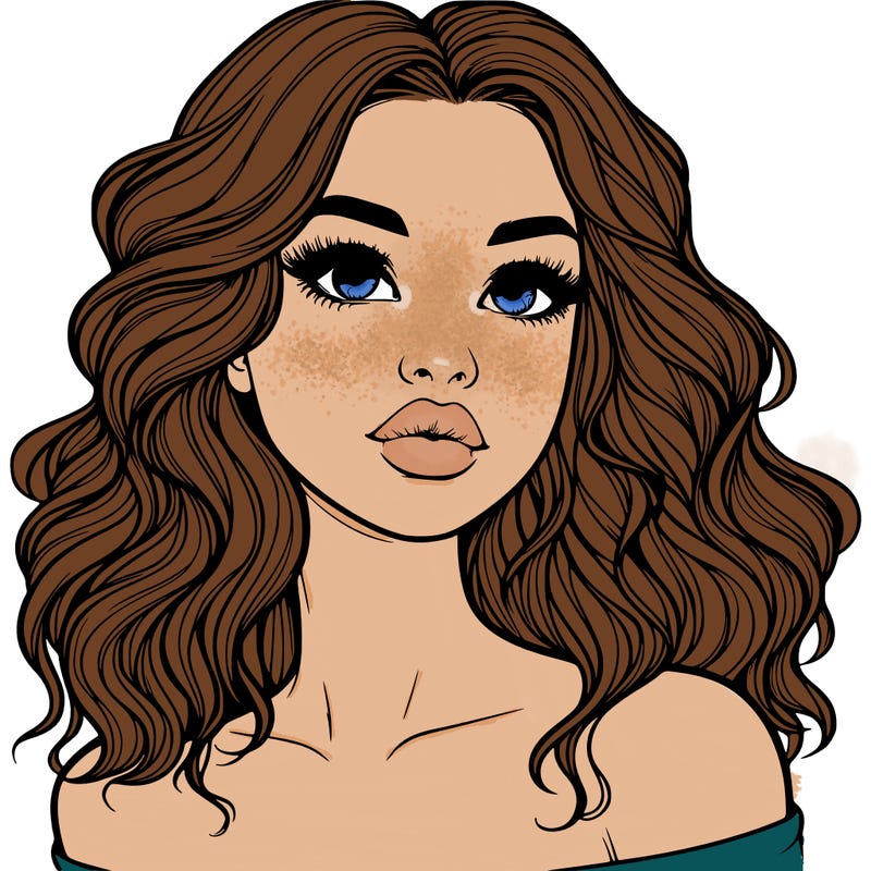 realistic girl with wavy hair and lips