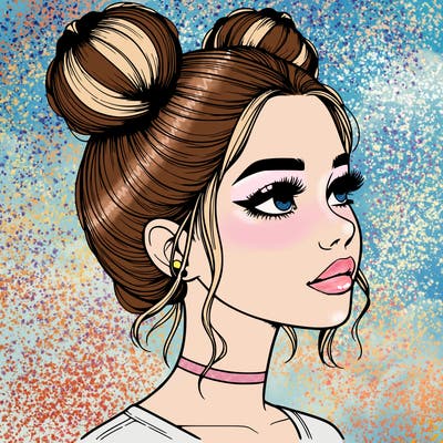 realistic girl with buns on the top of her head
