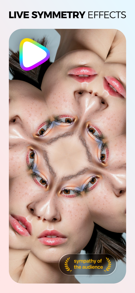 Kaleidoscope of Emotions - Un effetto visivo caleidoscopico del volto di una donna che mostra più occhi e labbra in un motivo simmetrico