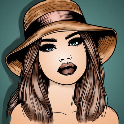realistic girl with lips and hat