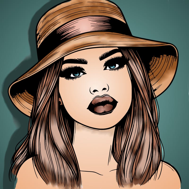 realistic girl with lips and hat