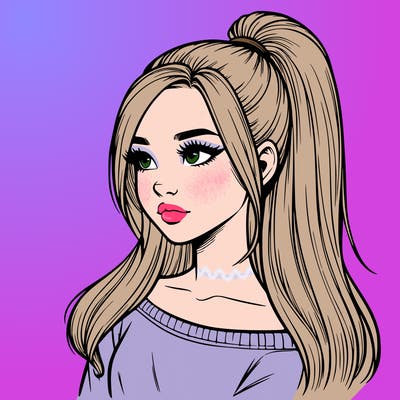 realistic girl with a high ponytail