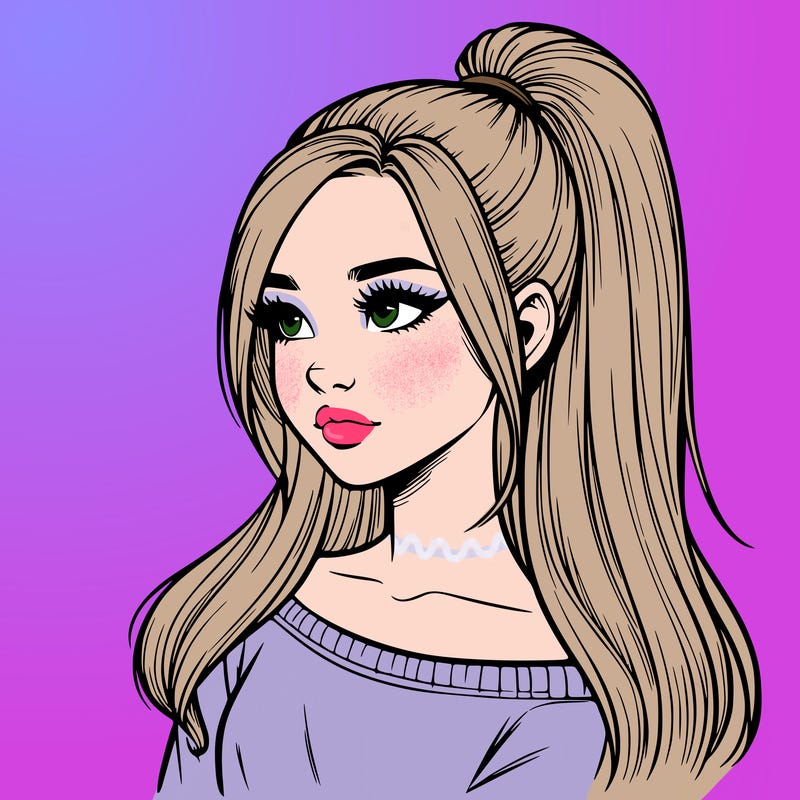 realistic girl with a high ponytail