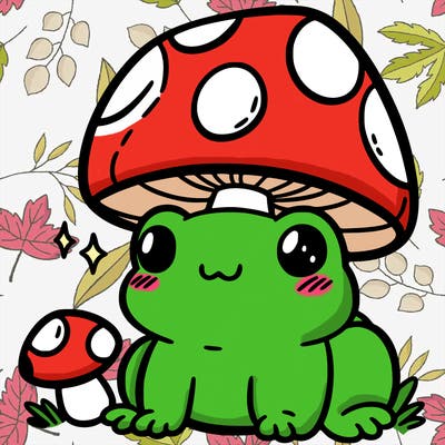 a cute frog with a mushroom hat