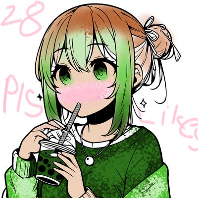 manga character drinking boba