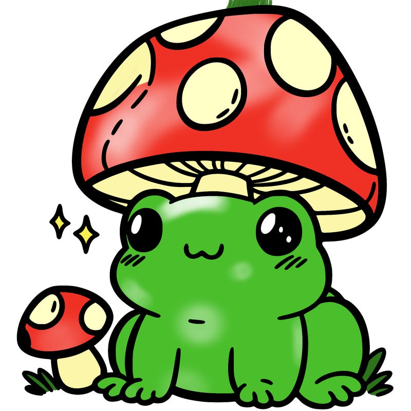 a cute frog with a mushroom hat
