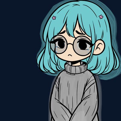 sad girl with glasses in a sweater