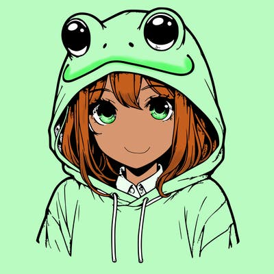 realistic girl with frog head hoodie