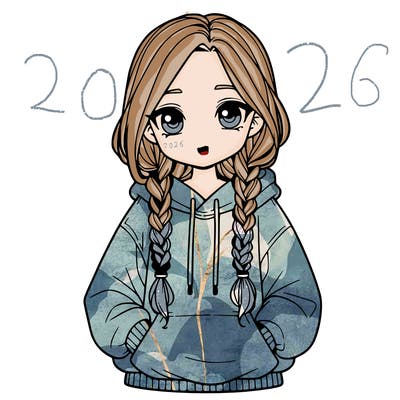 a realistic girl with a oversized hoodie and she has braids