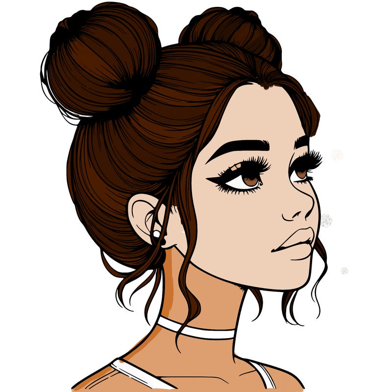 realistic girl with buns on the top of her head