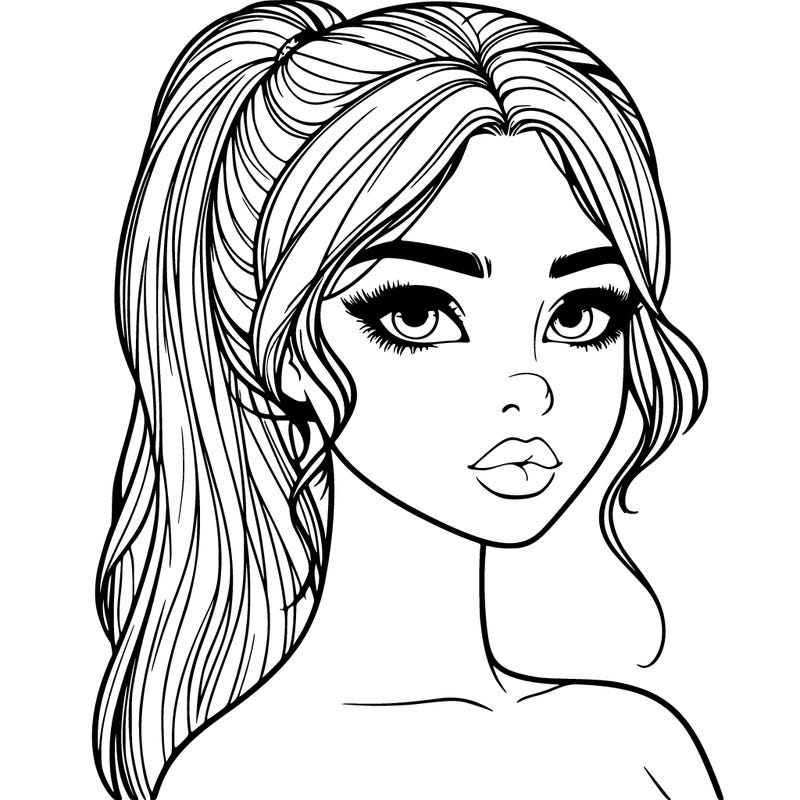 realistic girl with a ponytail and lips