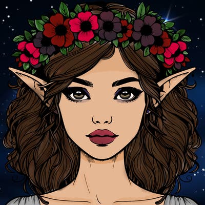 realistic female elf with flower crown