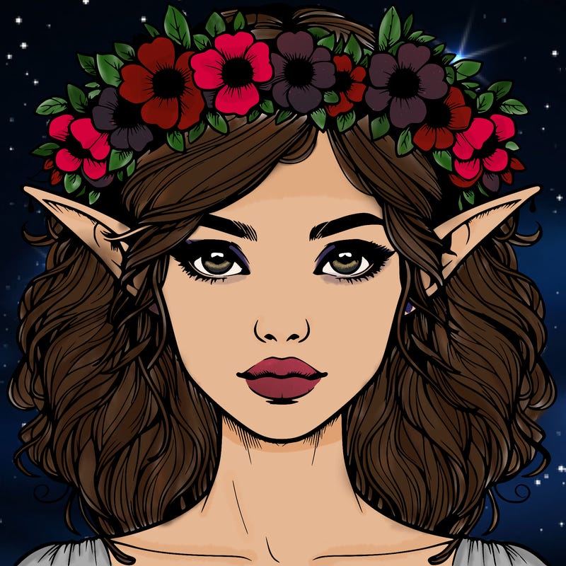 realistic female elf with flower crown