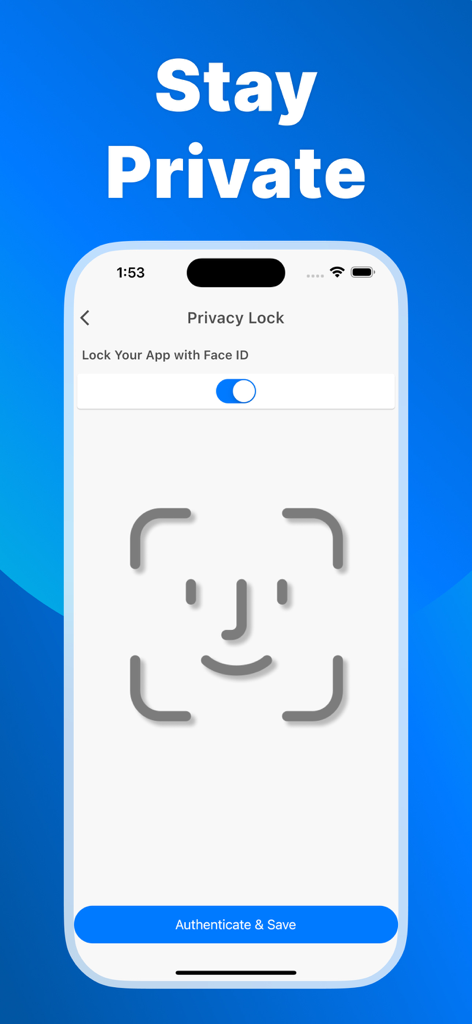 Eating Disorder Recovery - Privacy lock screen in the Eating Disorder Recovery app showing Face ID activation toggle