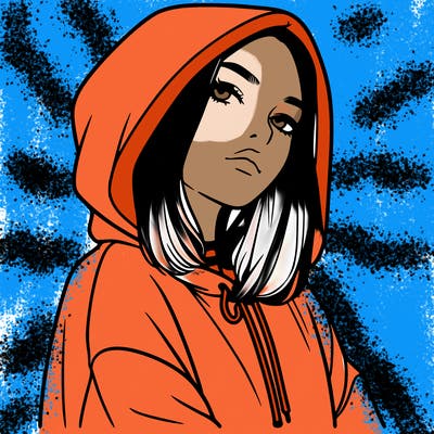 a realistic girl in a hoodie