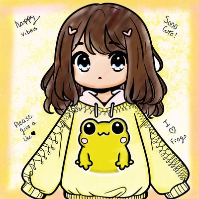 girl wearing frogging sweatshirt