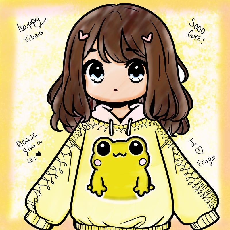 girl wearing frogging sweatshirt