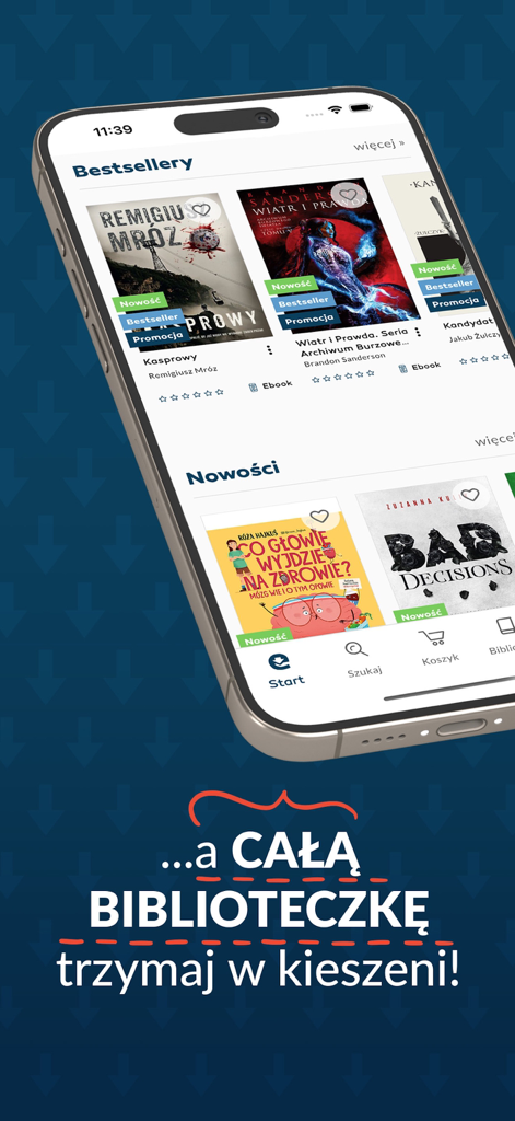 Ebookpoint - Smartphone displaying the Ebookpoint app interface with bestseller books and new arrivals