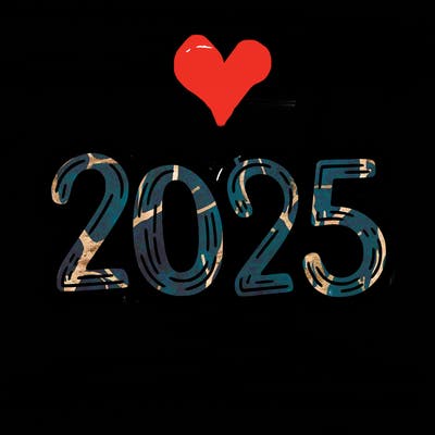 one line scrawled numbers sketch design “2025”