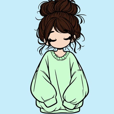 girl with baggy sweatshirt and messy bun