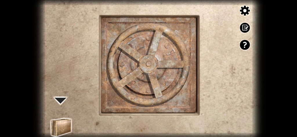 Haven - Escape Room Game - A rusty metal wheel puzzle in the Haven Escape Room Game.