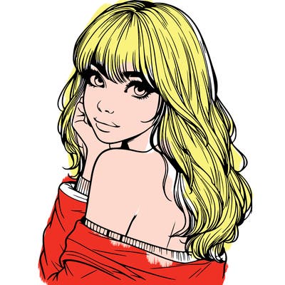 realistic girl with bangs looking over her shoulder