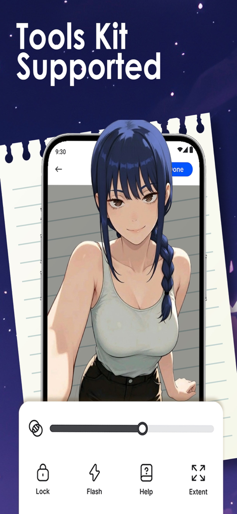 AR Drawing: Draw & Sketch App - AR Drawing app screen displaying an anime girl template and a kit of drawing tools for tracing