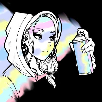 a realistic girl, spray painting