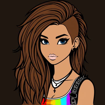 realistic beautiful girl with punk style and long hair