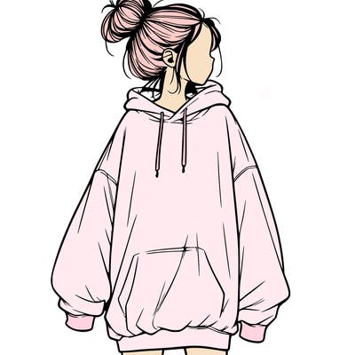 realistic girl with a oversized sweatshirt on and a bun