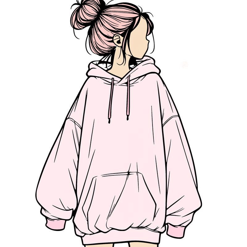 realistic girl with a oversized sweatshirt on and a bun