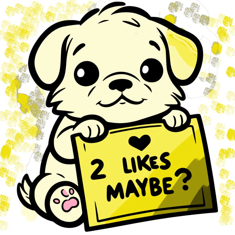 a puppy holding a sign that says 2 likes maybe?