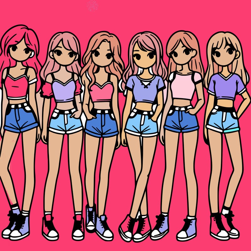 a group of girls wearing crop tops and shorts