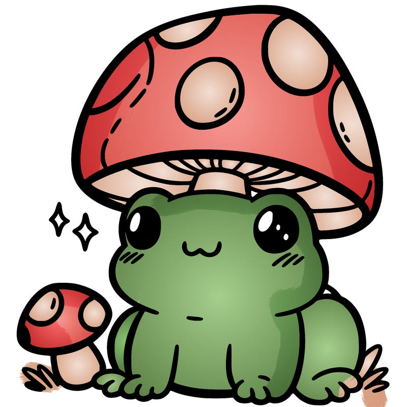 a cute frog with a mushroom hat