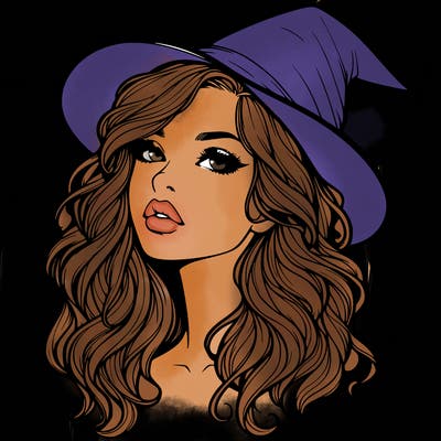 realistic witch girl with wavy hair and lips