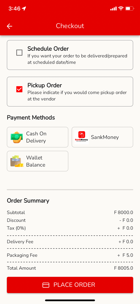 Yugo - Tela de checkout do aplicativo Yugo mostrando opções de pedido e métodos de pagamento