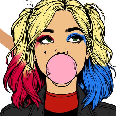 realististic girl blowing bubble -gum