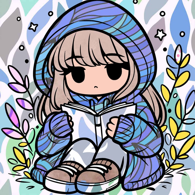 girl in oversized hoodie reading a book