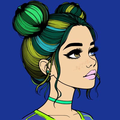 realistic girl with buns on the top of her head