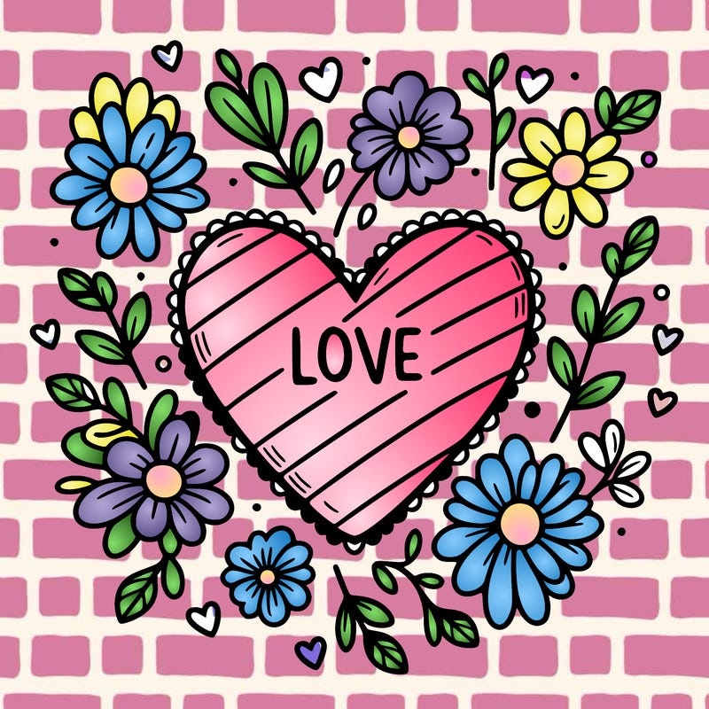 love heart with flowers around it