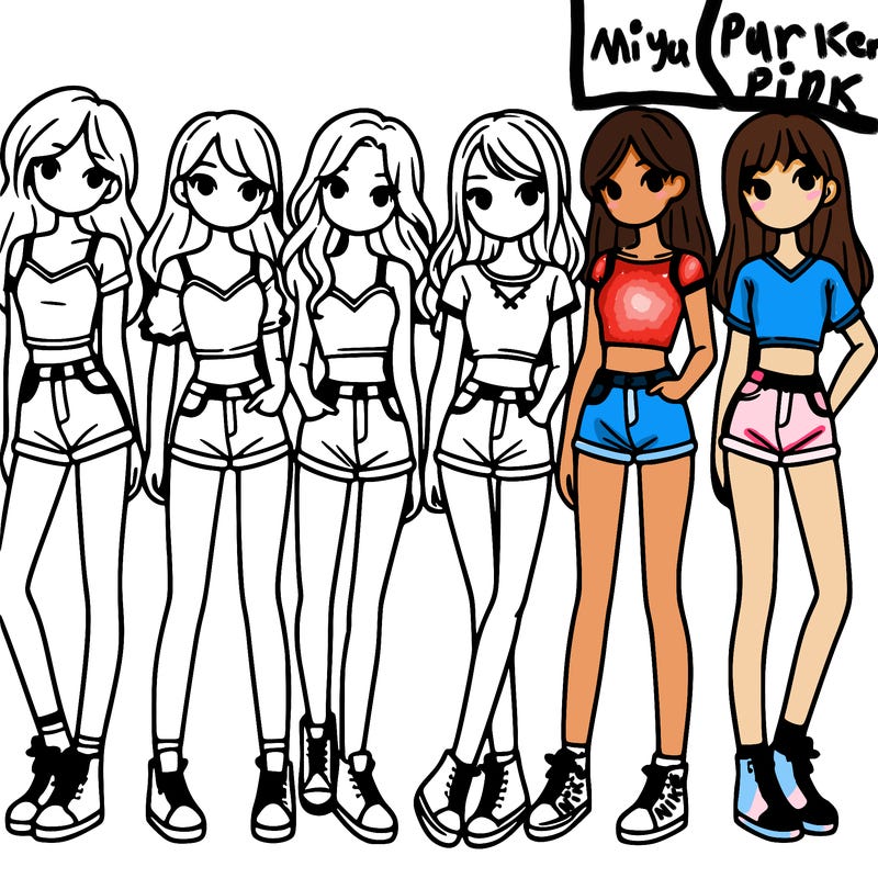 a group of girls wearing crop tops and shorts