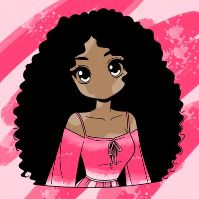 a black anime girl with long afro hair